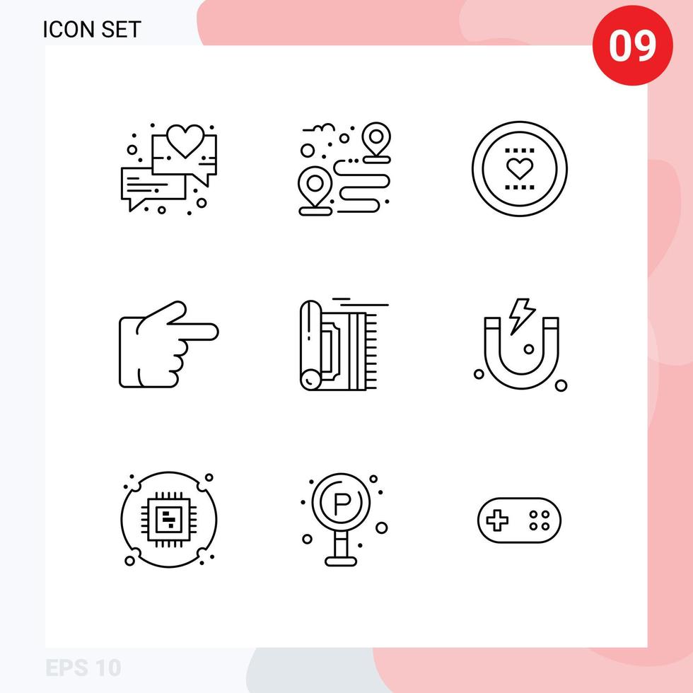 pak van 9 modern contouren tekens en symbolen voor web afdrukken media zo net zo tapijt tapijt hart Rechtsaf vinger bewerkbare vector ontwerp elementen