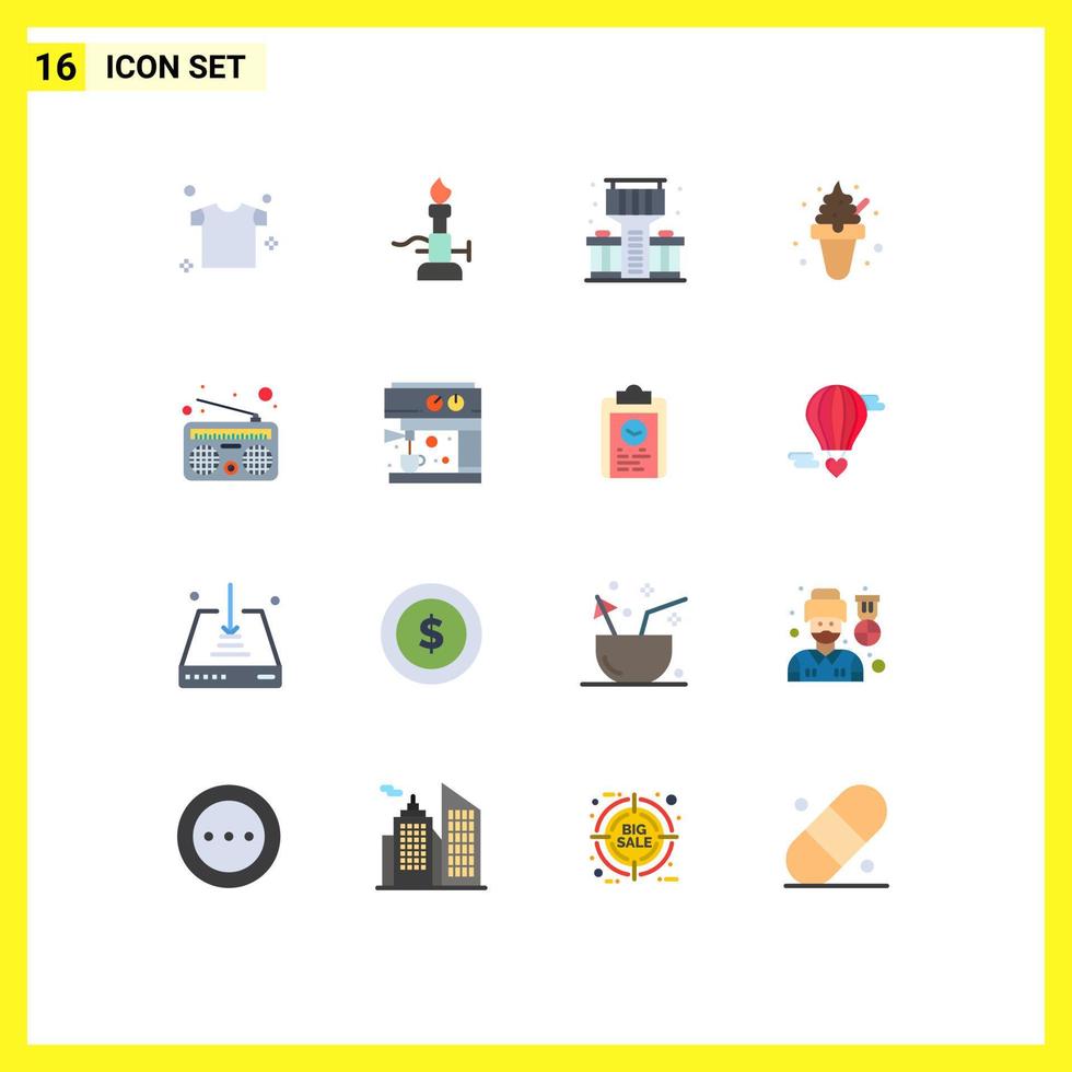 16 gebruiker koppel vlak kleur pak van modern tekens en symbolen van radio communicatie stad snoepgoed voedsel bewerkbare pak van creatief vector ontwerp elementen