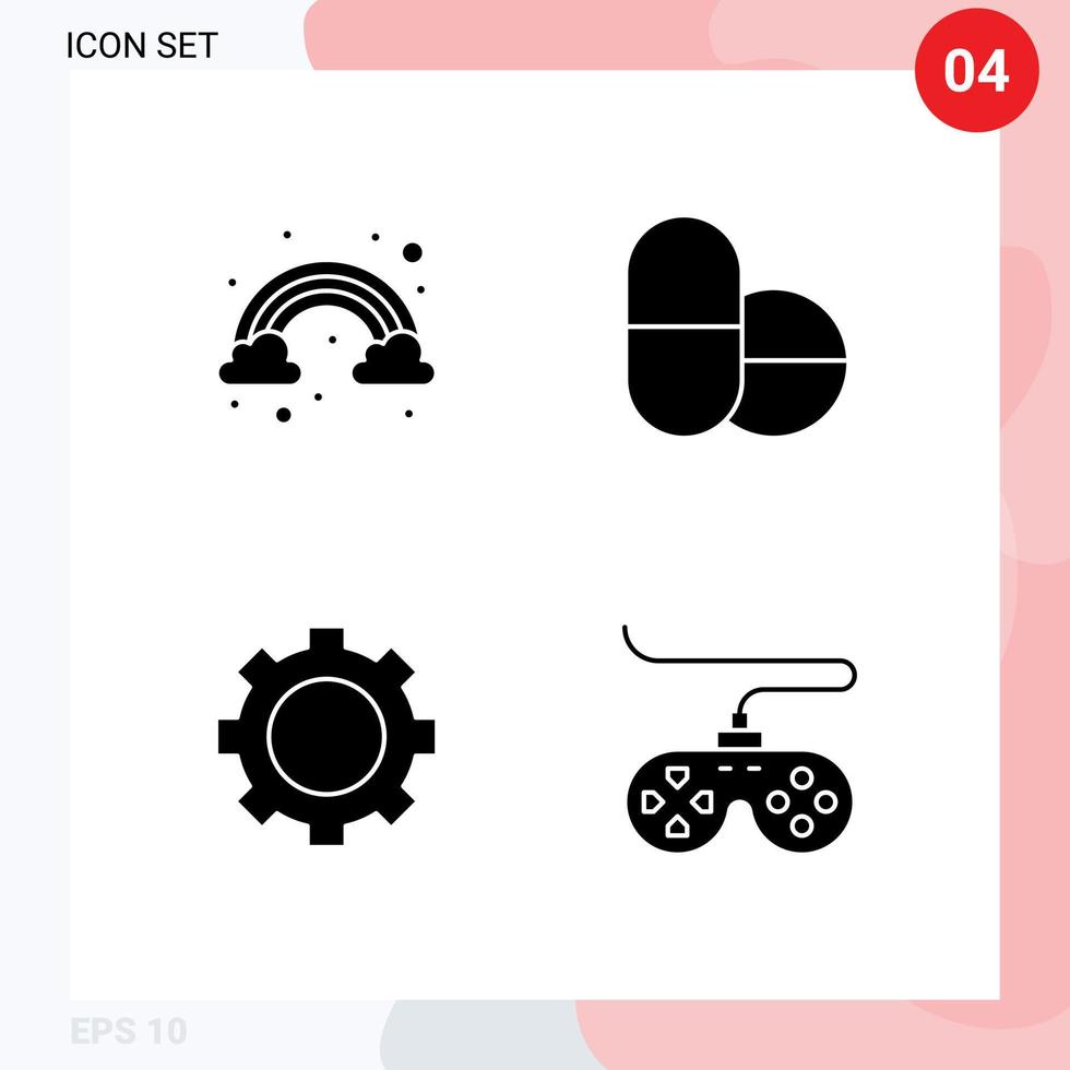 4 solide glyph concept voor websites mobiel en apps wolk controleur pillen apparaatje spel bewerkbare vector ontwerp elementen