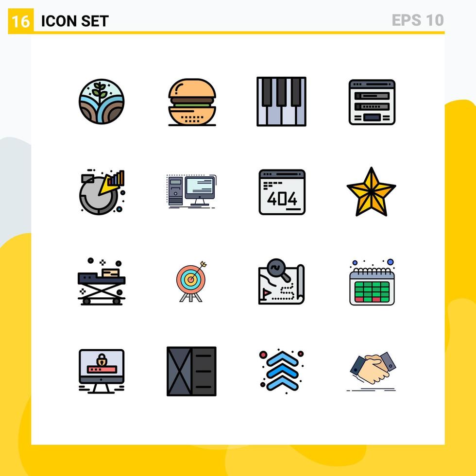 groep van 16 modern vlak kleur gevulde lijnen reeks voor analytisch web toetsenbord sitemap het formulier bewerkbare creatief vector ontwerp elementen