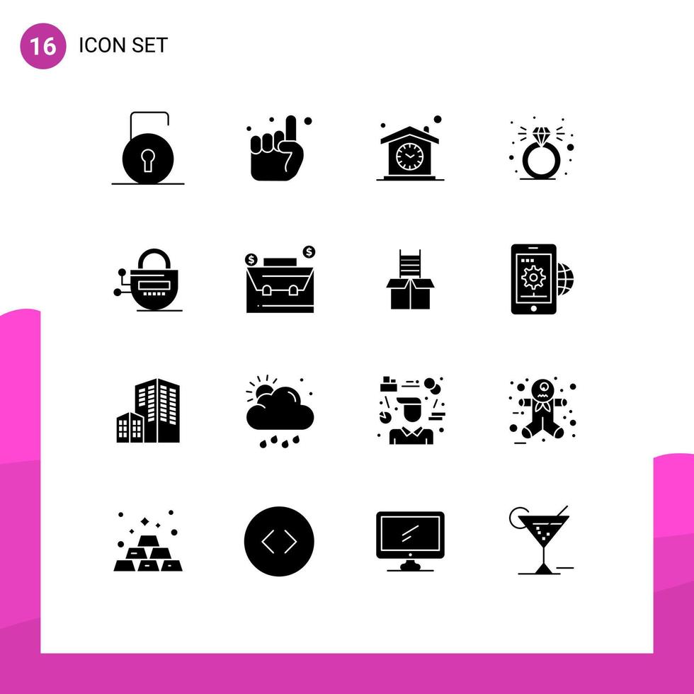 pictogram reeks van 16 gemakkelijk solide glyphs van op slot ring huis Cadeau ontwerp bewerkbare vector ontwerp elementen