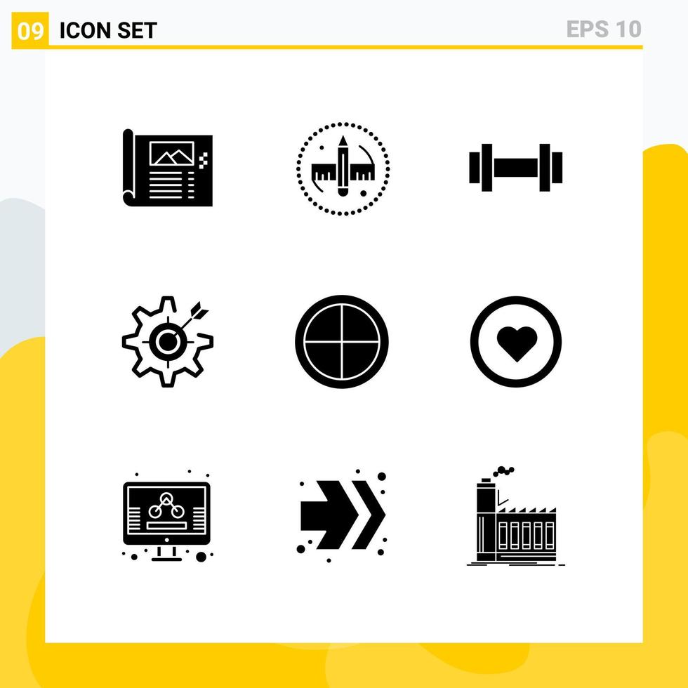 reeks van 9 modern ui pictogrammen symbolen tekens voor doelwit uitrusting gereedschap focus gewicht bewerkbare vector ontwerp elementen