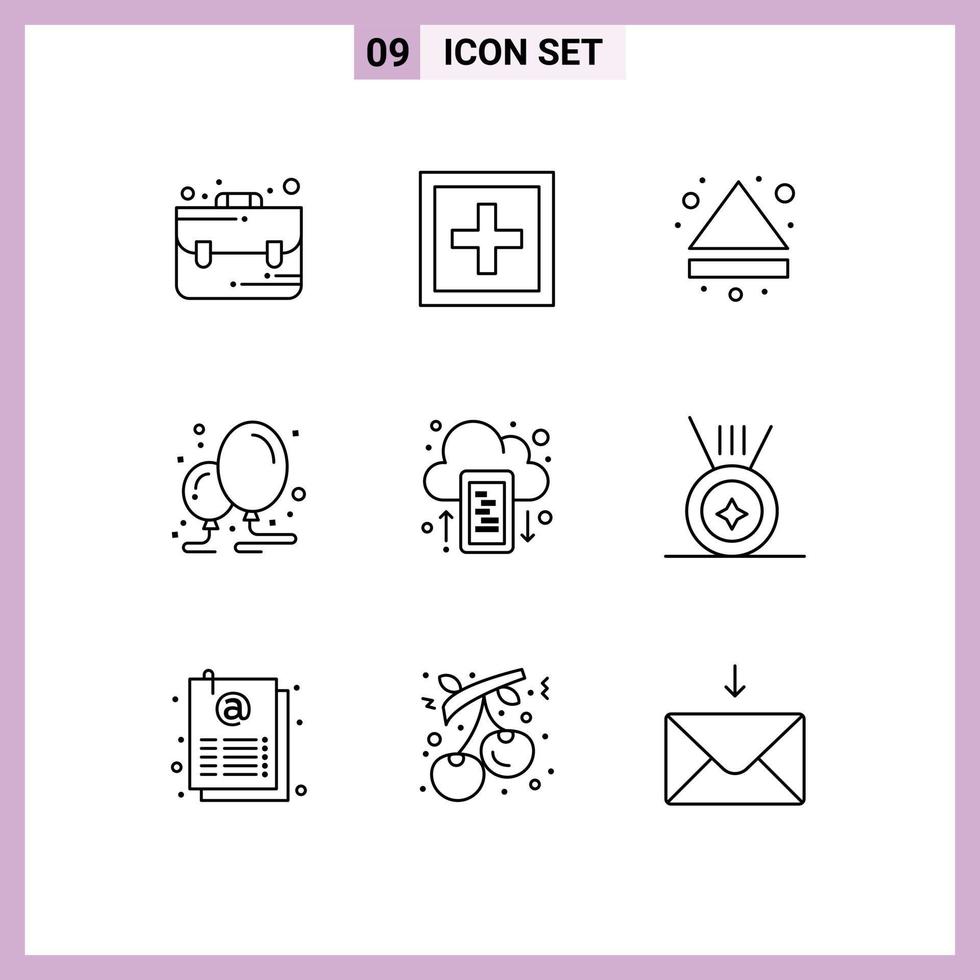 schets pak van 9 universeel symbolen van rit partij pijl decoratie ballon bewerkbare vector ontwerp elementen
