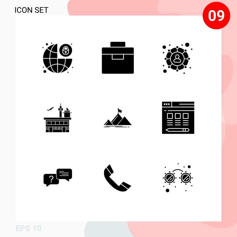 modern reeks van 9 solide glyphs pictogram van succes vervoer verbindingen doorvoer overdracht bewerkbare vector ontwerp elementen