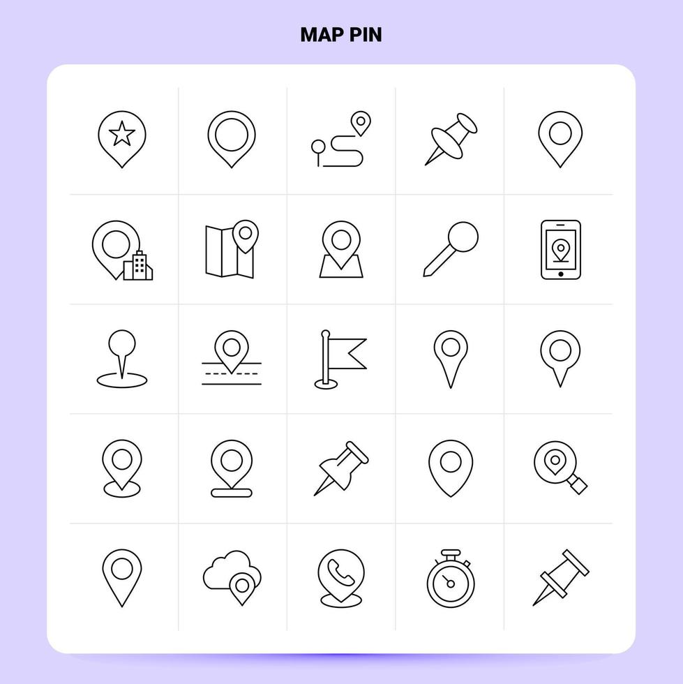 schets 25 kaart pin icoon reeks vector lijn stijl ontwerp zwart pictogrammen reeks lineair pictogram pak web en mobiel bedrijf ideeën ontwerp vector illustratie
