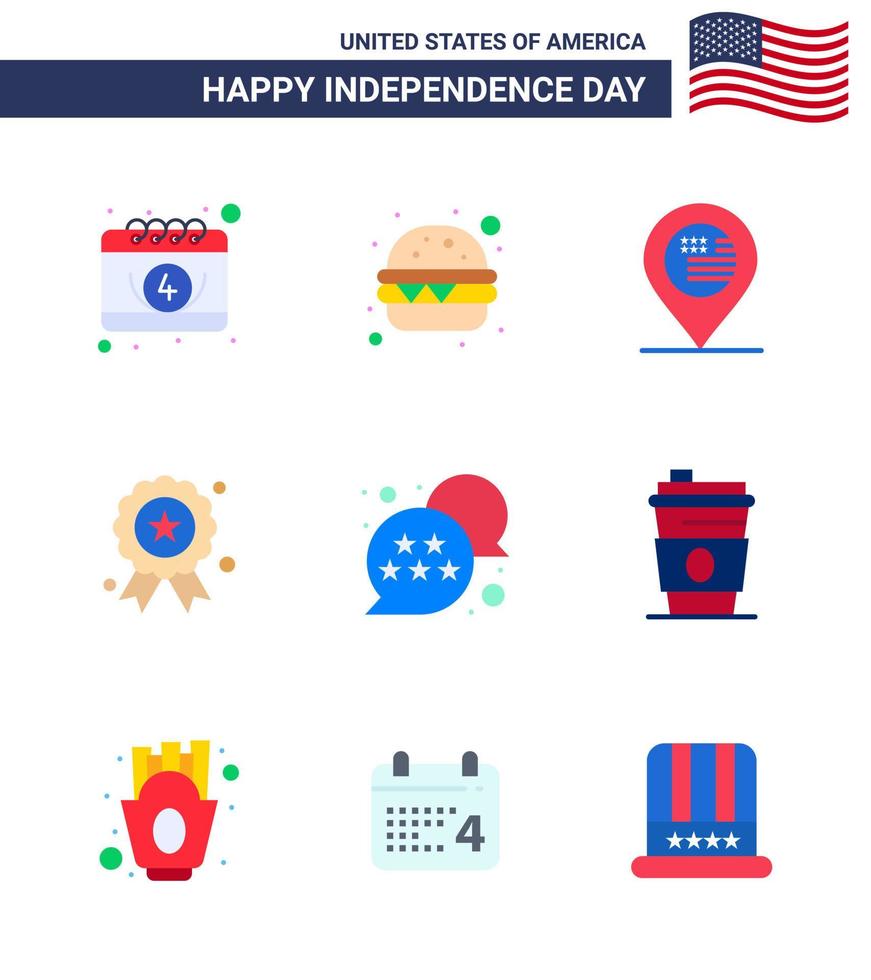 9 Verenigde Staten van Amerika vlak tekens onafhankelijkheid dag viering symbolen van ster vlag plaats medaille onafhankelijkheid bewerkbare Verenigde Staten van Amerika dag vector ontwerp elementen