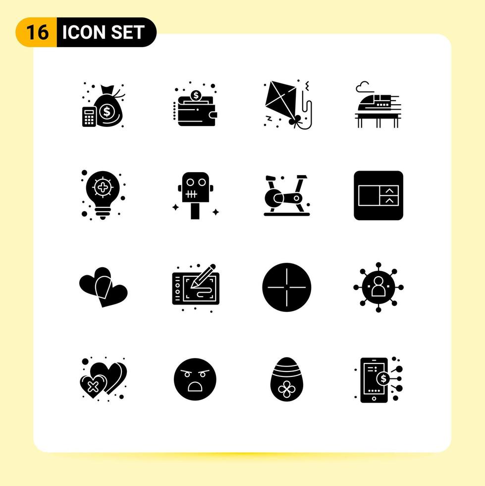 16 universeel solide glyphs reeks voor web en mobiel toepassingen apotheek innovatie vlieger vervoer trein bewerkbare vector ontwerp elementen