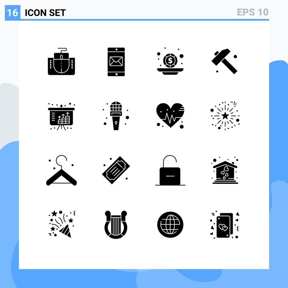 16 solide glyph concept voor websites mobiel en apps inkomen middelen begroting gereedschap bouw bewerkbare vector ontwerp elementen