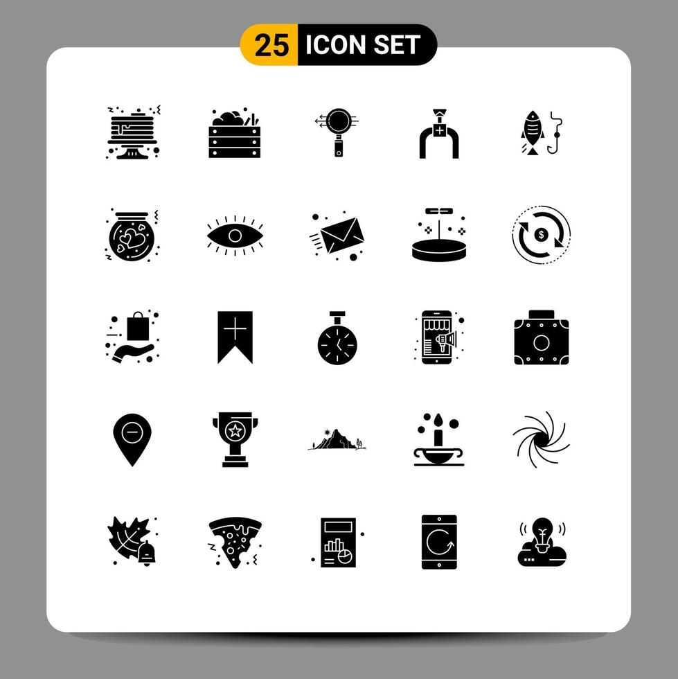 universeel icoon symbolen groep van 25 modern solide glyphs van visvangst gas- groenten pijp zoom bewerkbare vector ontwerp elementen