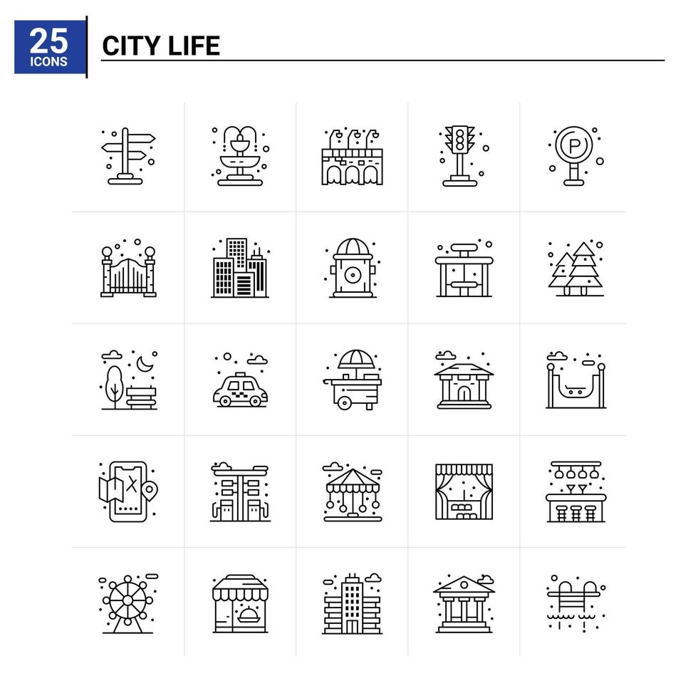 25 stad leven icoon reeks vector achtergrond