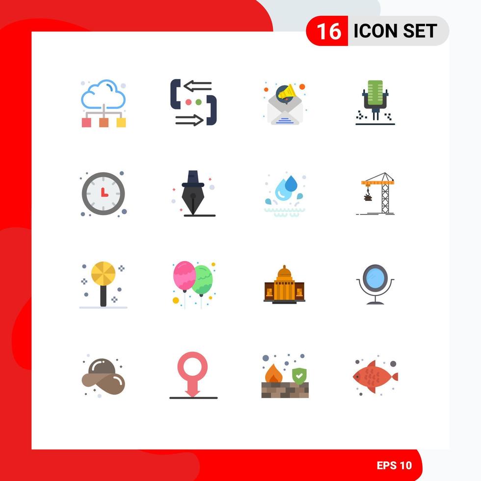 16 vlak kleur concept voor websites mobiel en apps tijd opname telefoon professioneel mic bewerkbare pak van creatief vector ontwerp elementen
