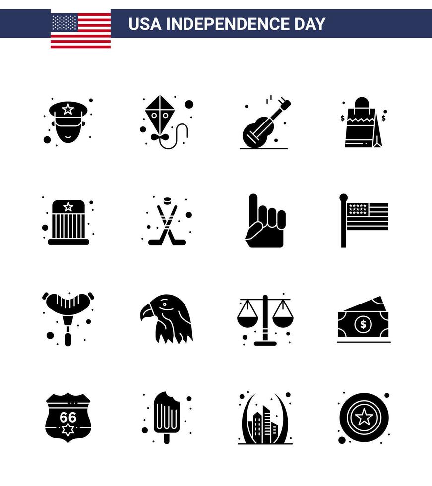 Verenigde Staten van Amerika gelukkig onafhankelijkheid dagpictogram reeks van 16 gemakkelijk solide glyphs van hoed vermaak Verenigde Staten van Amerika circus Verenigde Staten van Amerika bewerkbare Verenigde Staten van Amerika dag vector ontwerp elementen