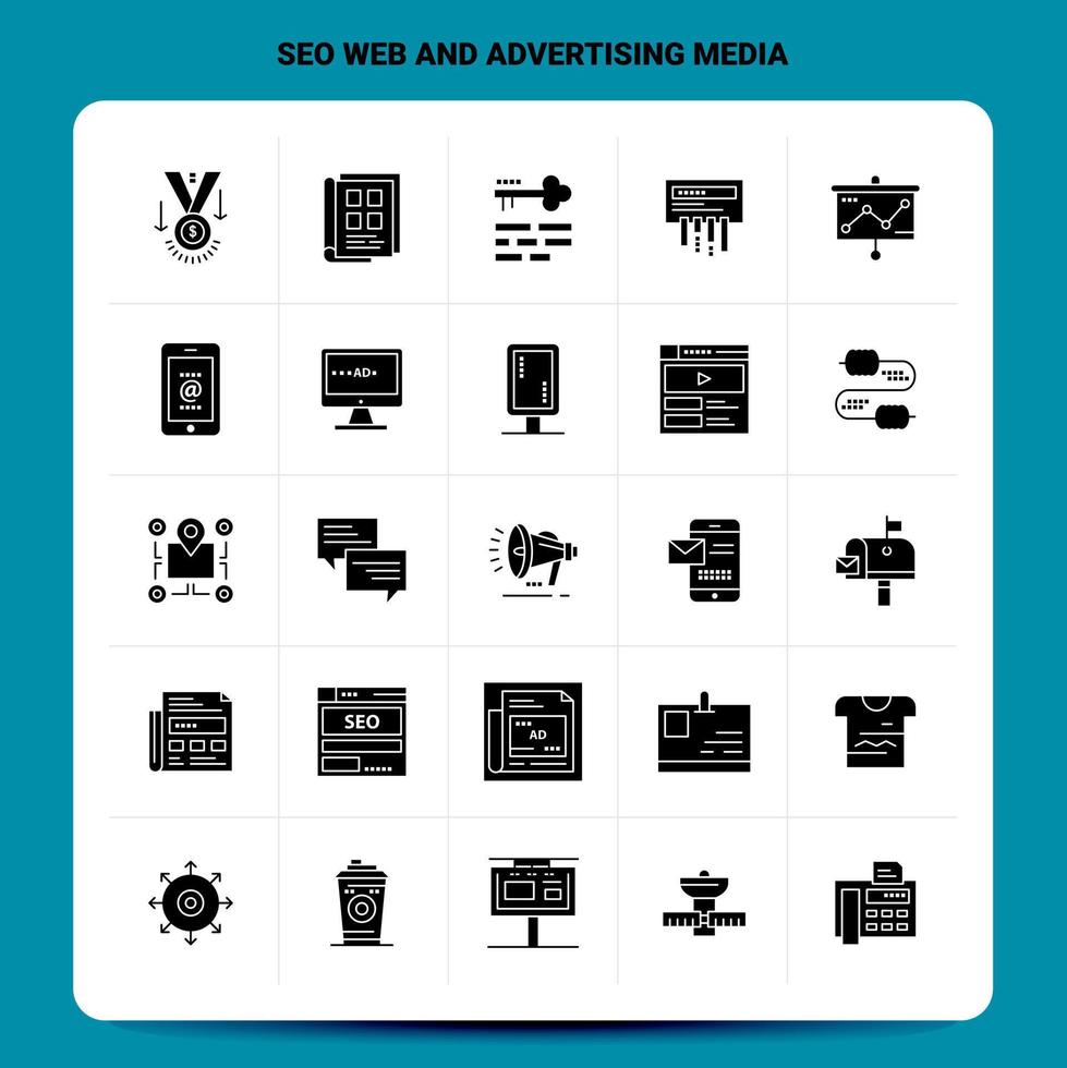 solide 25 seo web en reclame media icoon reeks vector glyph stijl ontwerp zwart pictogrammen reeks web en mobiel bedrijf ideeën ontwerp vector illustratie