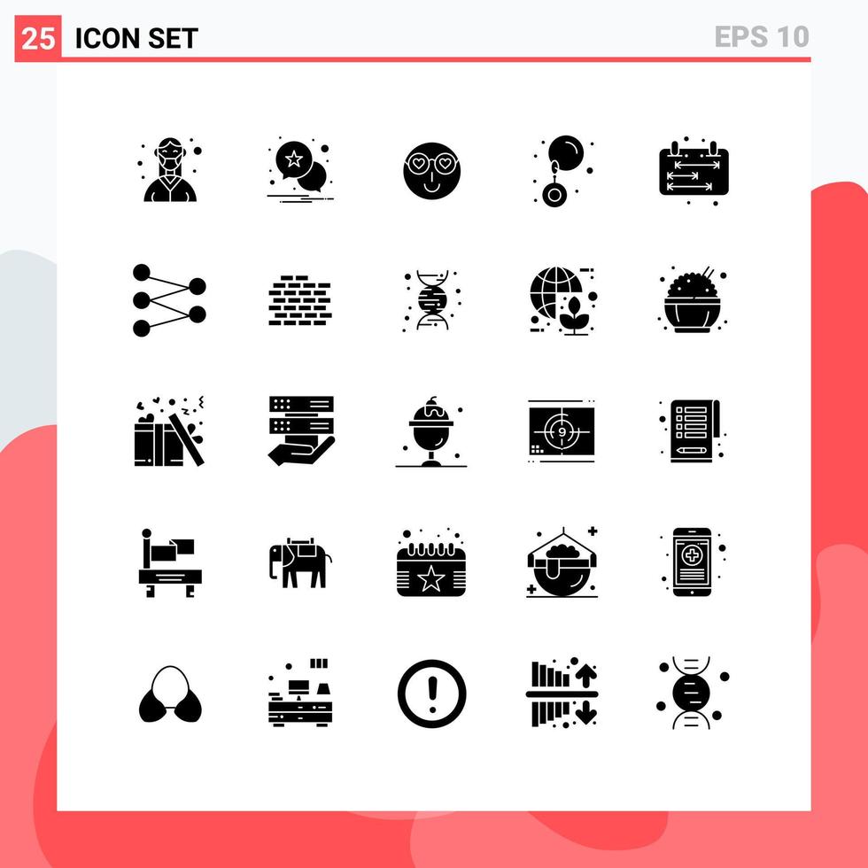 universeel icoon symbolen groep van 25 modern solide glyphs van kalender sieraden smiley oorbellen gebruiker bewerkbare vector ontwerp elementen