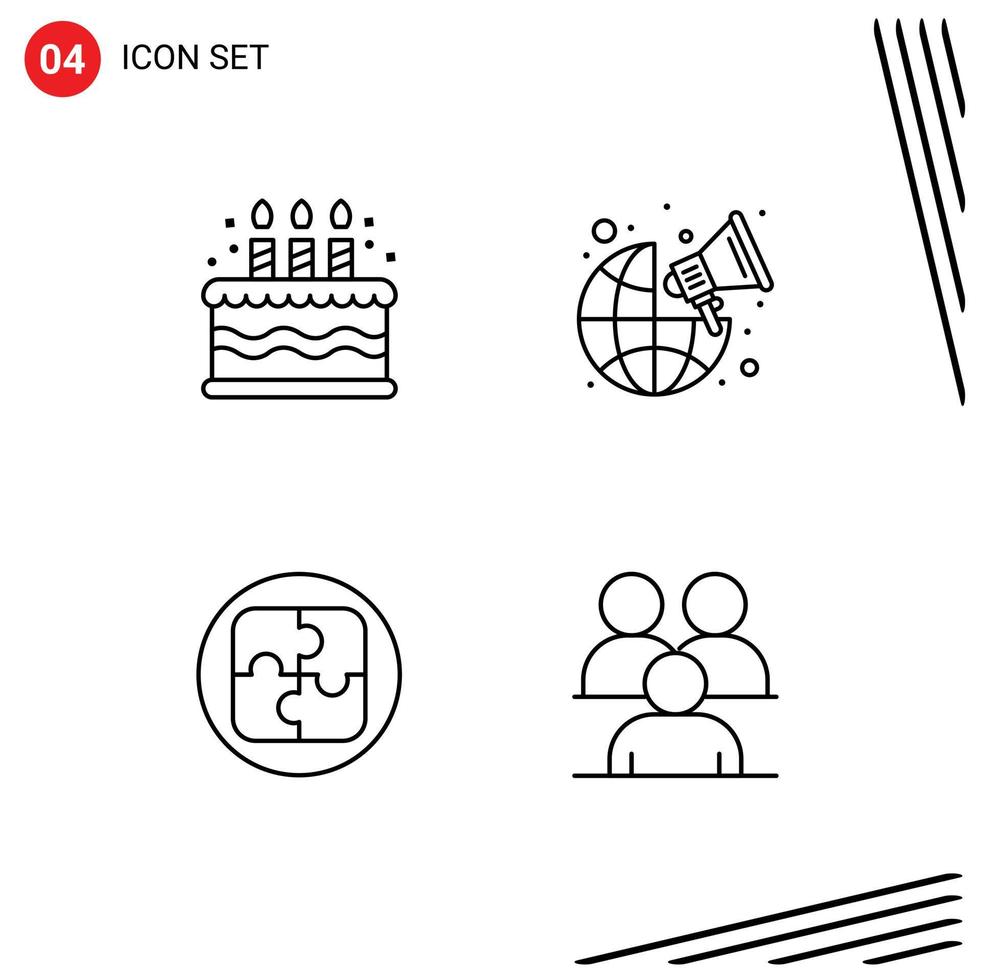 reeks van 4 modern ui pictogrammen symbolen tekens voor verjaardag planning uitzending wereldwijd bedrijf bewerkbare vector ontwerp elementen