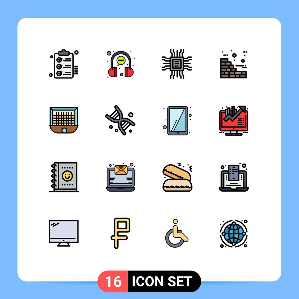 mobiel koppel vlak kleur gevulde lijn reeks van 16 pictogrammen van bal bouw koptelefoon bakstenen aan het leren bewerkbare creatief vector ontwerp elementen