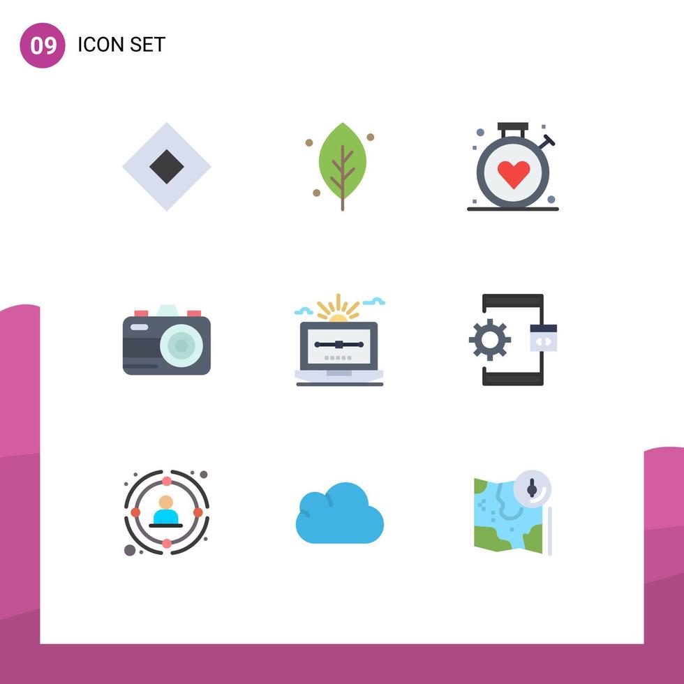 reeks van 9 modern ui pictogrammen symbolen tekens voor vector tekening kompas zomer camera bewerkbare vector ontwerp elementen