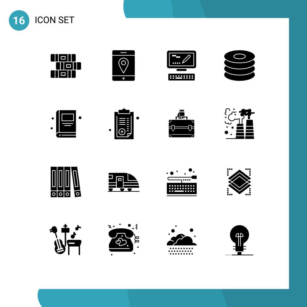 modern reeks van 16 solide glyphs en symbolen zo net zo ziekenhuis school- markeren onderwijs maaltijd bewerkbare vector ontwerp elementen