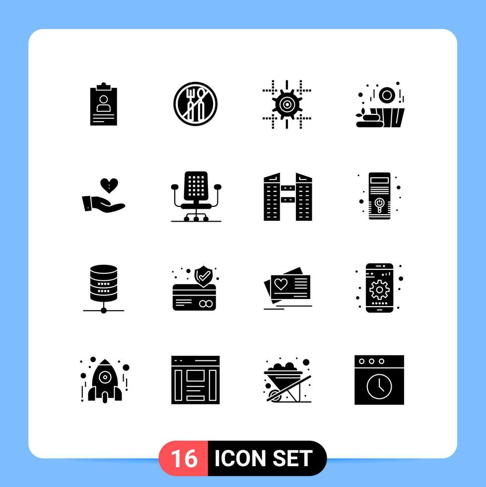 solide glyph pak van 16 universeel symbolen van geven liefdadigheid instelling mand sauna bewerkbare vector ontwerp elementen