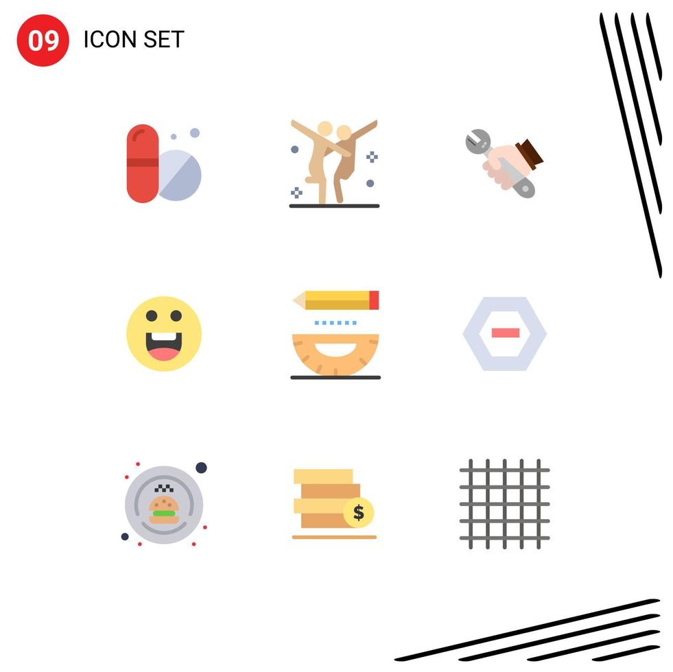 9 universeel vlak kleuren reeks voor web en mobiel toepassingen ontwerp codering reparatie motivatie emoji's bewerkbare vector ontwerp elementen