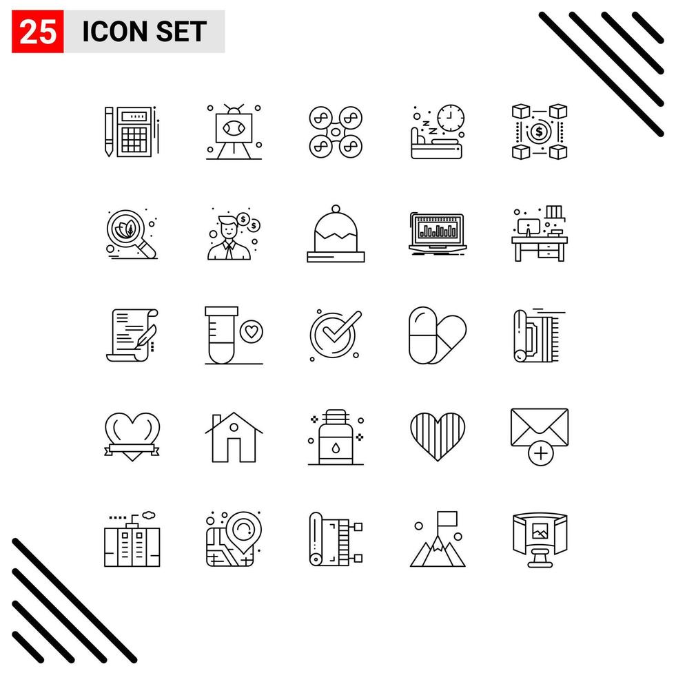 reeks van 25 modern ui pictogrammen symbolen tekens voor slaap eetpatroon sport- bed quad Copter bewerkbare vector ontwerp elementen
