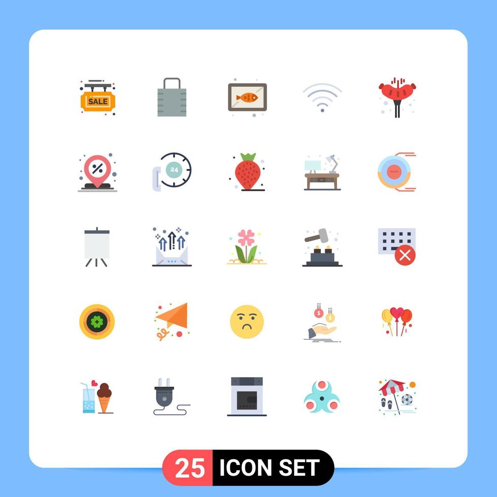 25 thematisch vector vlak kleuren en bewerkbare symbolen van vlees signaal veiligheid verbinding schotel bewerkbare vector ontwerp elementen