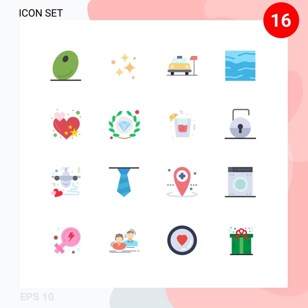 16 vlak kleur concept voor websites mobiel en apps liefde water auto zee klimaat bewerkbare pak van creatief vector ontwerp elementen