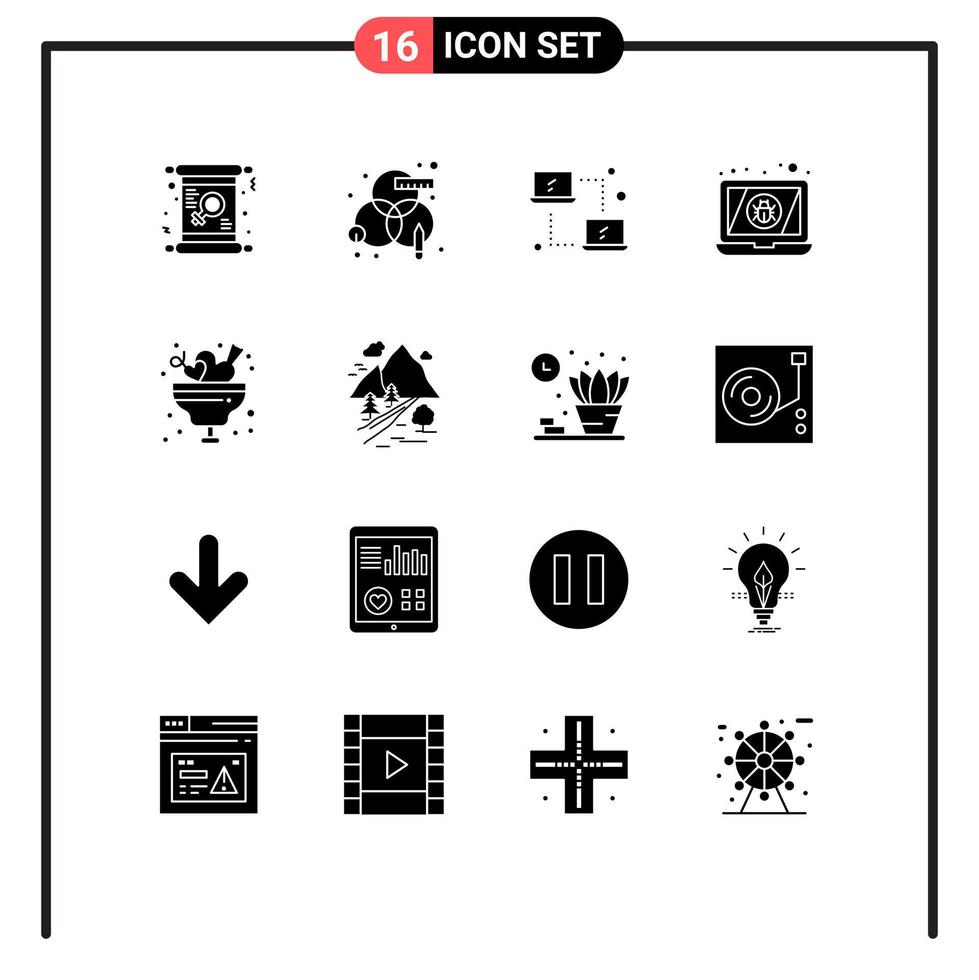 16 gebruiker koppel solide glyph pak van modern tekens en symbolen van liefde kom laptop ontwerp apparaat overdracht bewerkbare vector ontwerp elementen