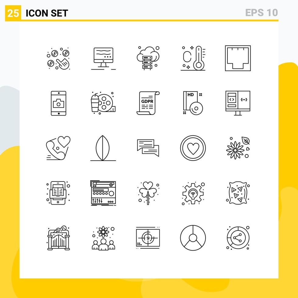 reeks van 25 modern ui pictogrammen symbolen tekens voor haven internet server ethernet zomer bewerkbare vector ontwerp elementen
