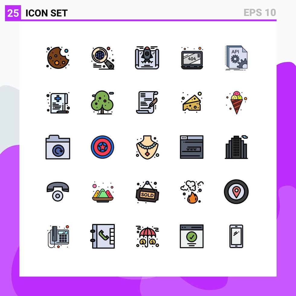 mobiel koppel gevulde lijn vlak kleur reeks van 25 pictogrammen van zorg ontwikkelaar raket codering api bewerkbare vector ontwerp elementen