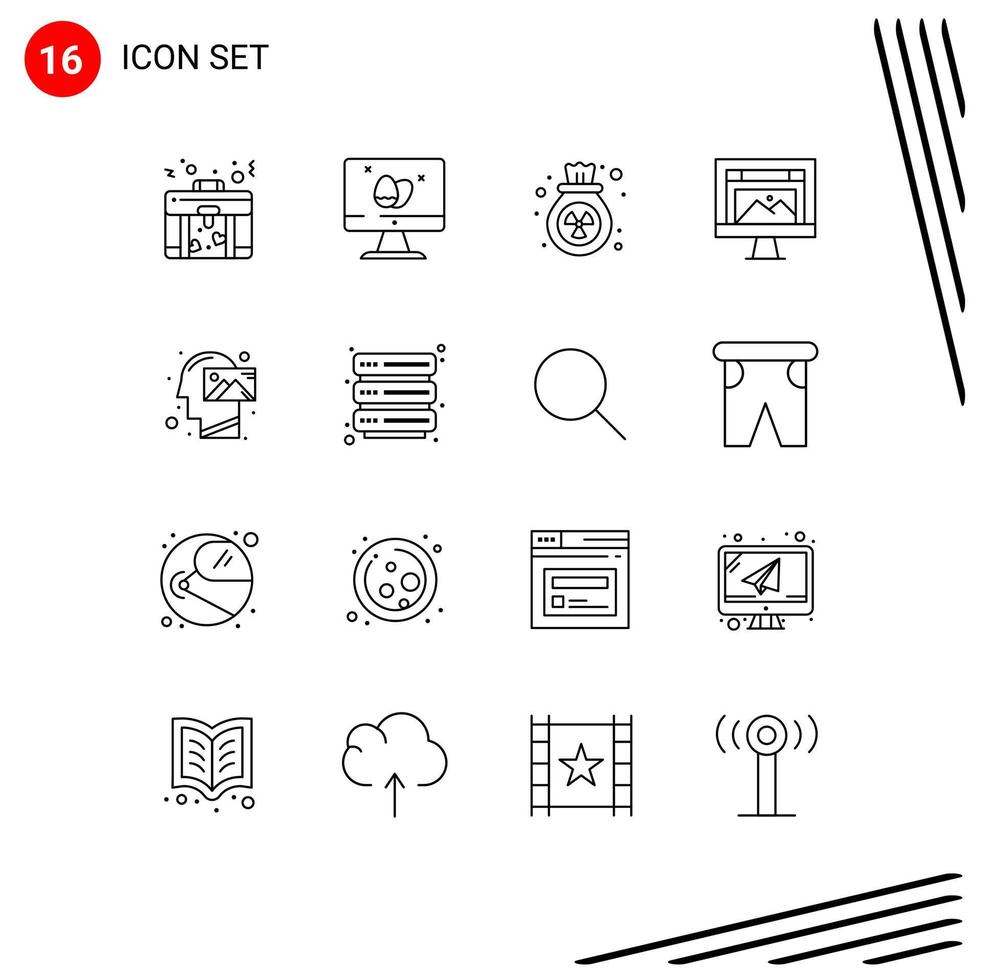 schets pak van 16 universeel symbolen van geest website verontreiniging beeld computer bewerkbare vector ontwerp elementen