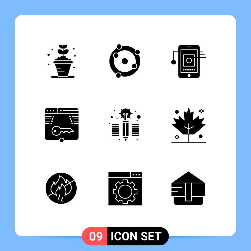 modern reeks van 9 solide glyphs pictogram van creatief het formulier mobiel web beveiligen bewerkbare vector ontwerp elementen