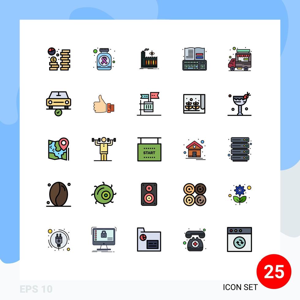 groep van 25 gevulde lijn vlak kleuren tekens en symbolen voor auto online kanker teken onderwijs rook bewerkbare vector ontwerp elementen