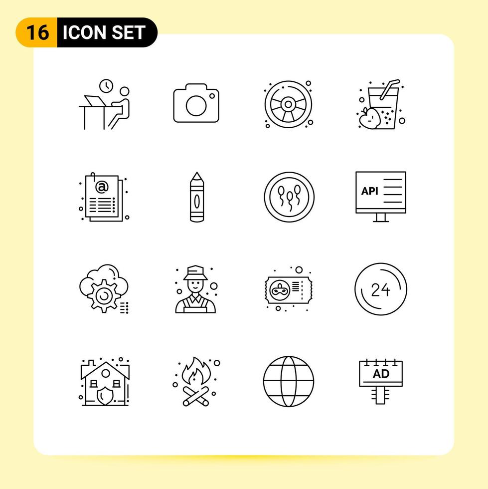 16 gebruiker koppel schets pak van modern tekens en symbolen van document voedsel camera drinken Speel bewerkbare vector ontwerp elementen
