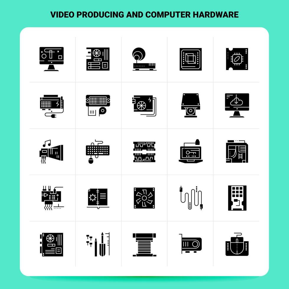 solide 25 video produceren en computer hardware icoon reeks vector glyph stijl ontwerp zwart pictogrammen reeks web en mobiel bedrijf ideeën ontwerp vector illustratie