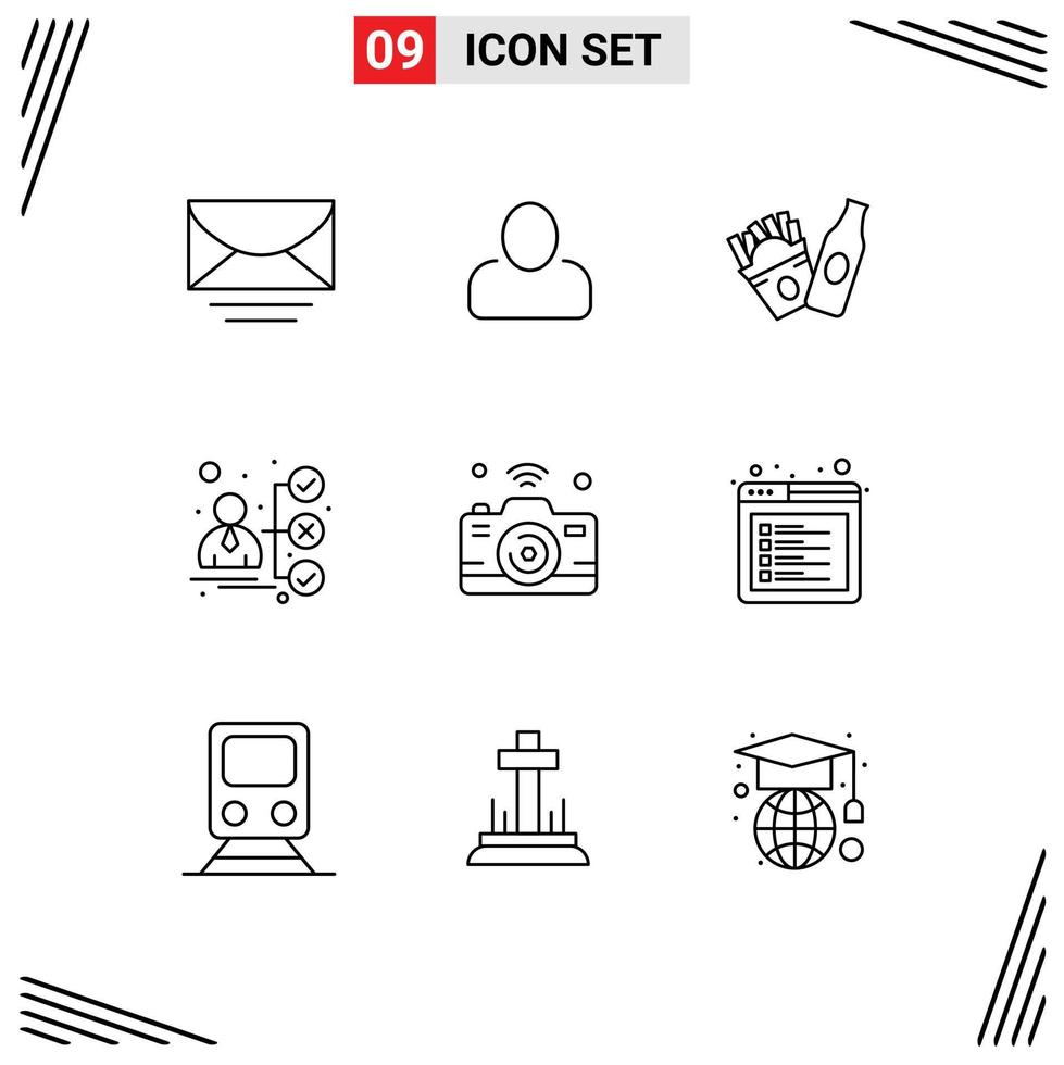 9 gebruiker koppel schets pak van modern tekens en symbolen van internet van dingen beeld frise camera portefeuille bewerkbare vector ontwerp elementen