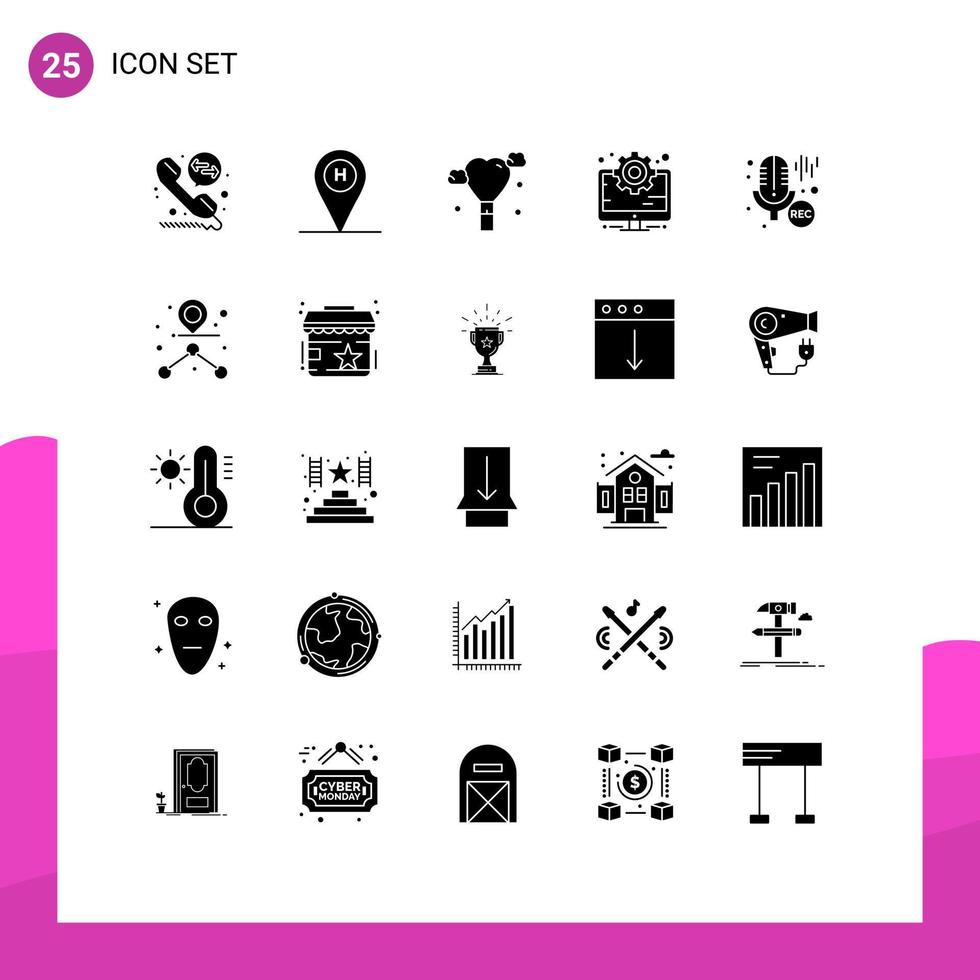 reeks van 25 modern ui pictogrammen symbolen tekens voor opname microfoon liefde mic beheer bewerkbare vector ontwerp elementen