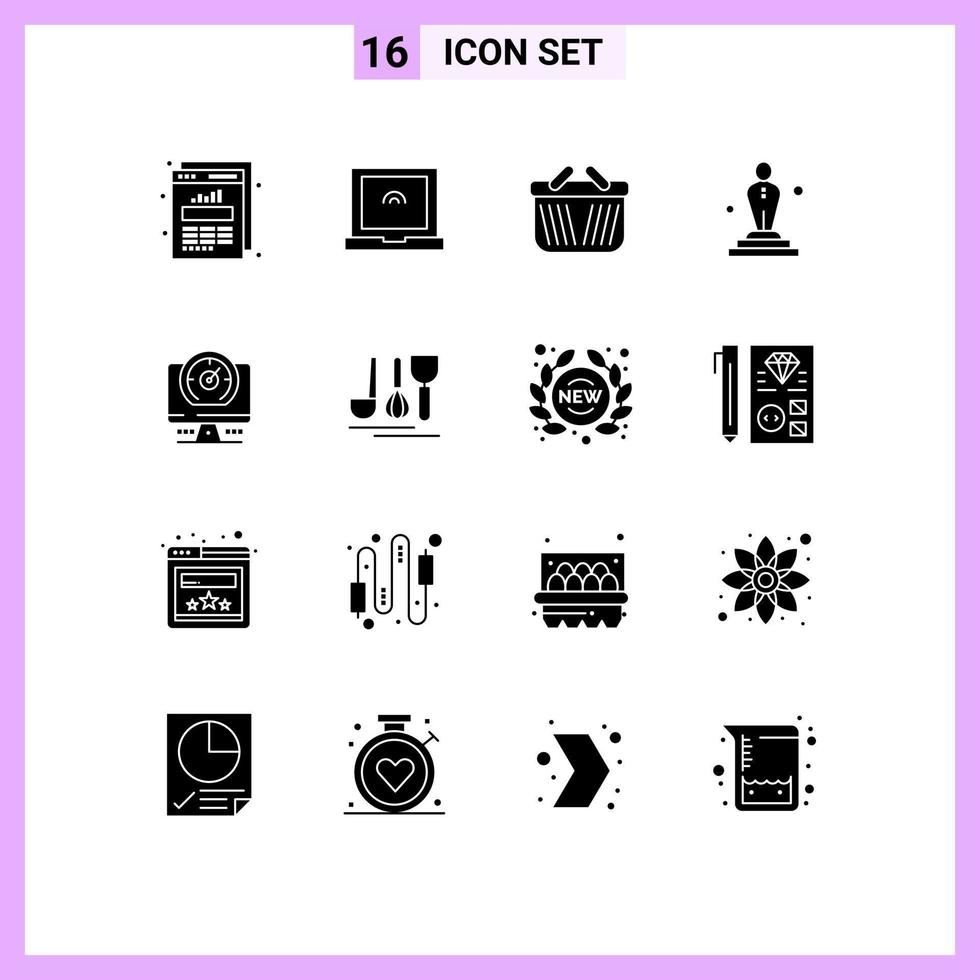 reeks van 16 modern ui pictogrammen symbolen tekens voor plaats computer ecommerce kompas film bewerkbare vector ontwerp elementen