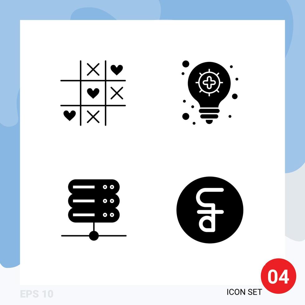 modern reeks van 4 solide glyphs pictogram van spel server Valentijn apotheek munt bewerkbare vector ontwerp elementen