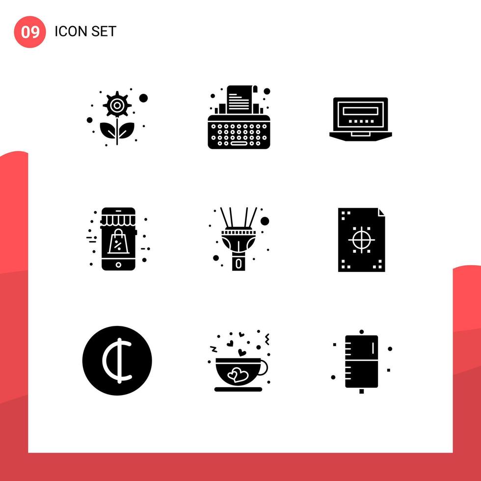 reeks van 9 modern ui pictogrammen symbolen tekens voor licht uitverkoop laptop mobiel boodschappen doen bewerkbare vector ontwerp elementen