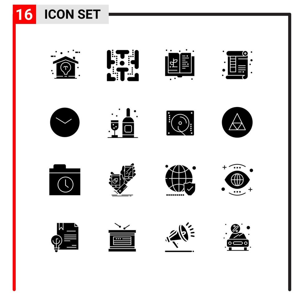 modern reeks van 16 solide glyphs pictogram van heerser papier boek bladzijde kennis bewerkbare vector ontwerp elementen