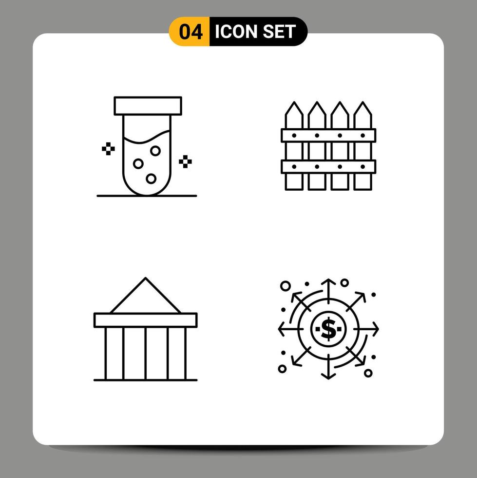 modern reeks van 4 gevulde lijn vlak kleuren en symbolen zo net zo buis citadel biochemie hek rechtbank bewerkbare vector ontwerp elementen