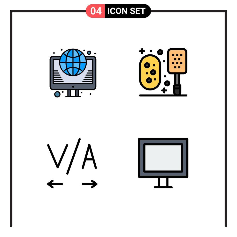 bewerkbare vector lijn pak van 4 gemakkelijk gevulde lijn vlak kleuren van wereldbol kerning web badkamer huishoudelijke apparaten bewerkbare vector ontwerp elementen