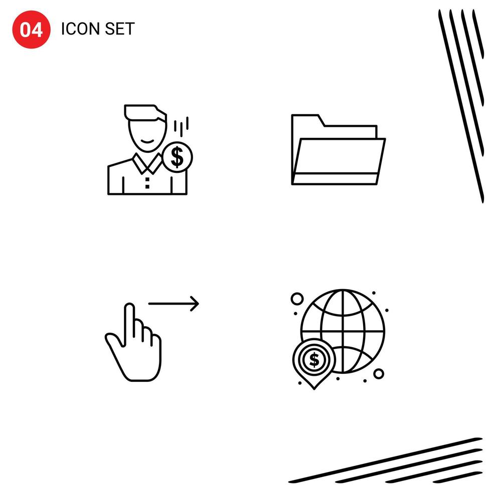 voorraad vector icoon pak van 4 lijn tekens en symbolen voor kosten gegevens geld gebruiker vinger bewerkbare vector ontwerp elementen