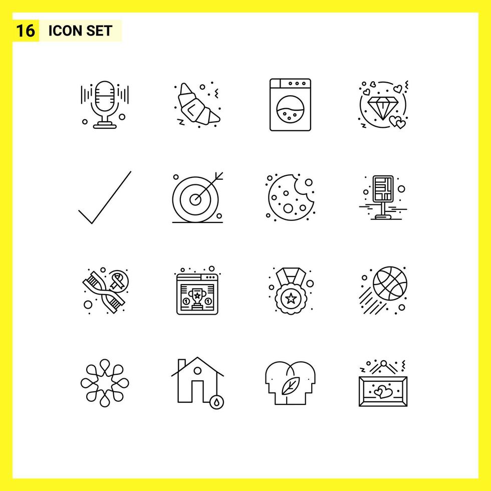 16 universeel contouren reeks voor web en mobiel toepassingen optimalisatie motor diamant Kruis aan controleren bewerkbare vector ontwerp elementen