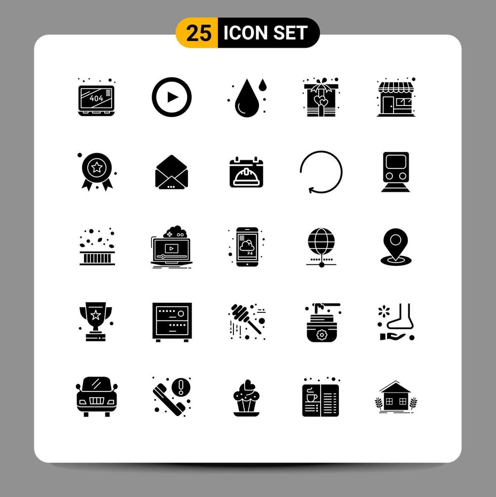 modern reeks van 25 solide glyphs pictogram van op te slaan markt op te slaan laten vallen markt Cadeau bewerkbare vector ontwerp elementen