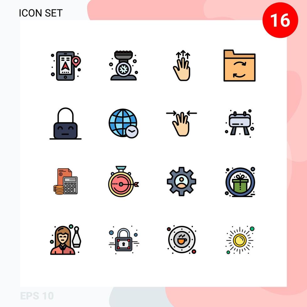 modern reeks van 16 vlak kleur gevulde lijnen en symbolen zo net zo controle gegevens schaal backup drie vinger bewerkbare creatief vector ontwerp elementen