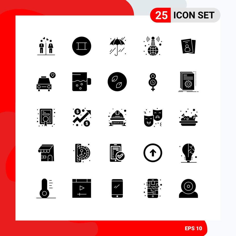 groep van 25 solide glyphs tekens en symbolen voor ID kaart kaart ID kaart paraplu nieuws omroep bewerkbare vector ontwerp elementen