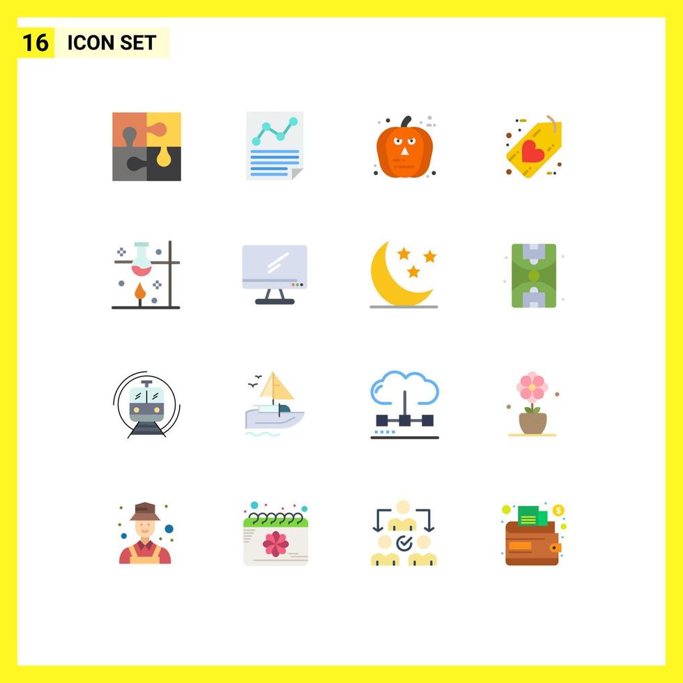 16 vlak kleur concept voor websites mobiel en apps hart favoriete bladzijde zwart pompoen bewerkbare pak van creatief vector ontwerp elementen