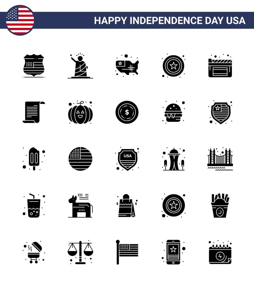 gelukkig onafhankelijkheid dag 4e juli reeks van 25 solide glyph Amerikaans pictogram van films teken Verenigde Staten van Amerika ster Verenigde Staten van Amerika bewerkbare Verenigde Staten van Amerika dag vector ontwerp elementen